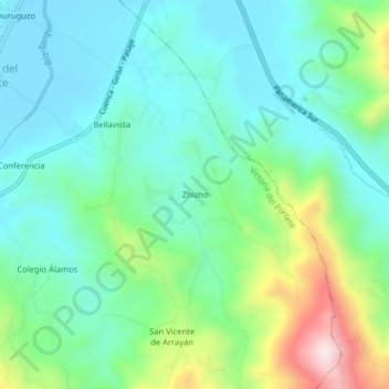 Mappa topografica Zhizho, altitudine, rilievo
