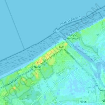 Mappa topografica Nieuwpoort-Bad, altitudine, rilievo
