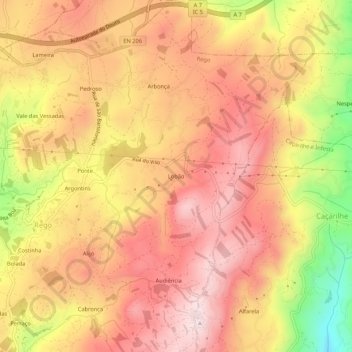 Mappa topografica Lobão, altitudine, rilievo