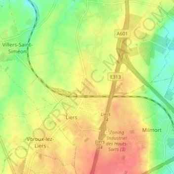 Mappa topografica Liers (Juprelle), altitudine, rilievo