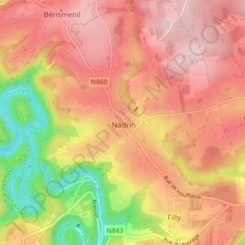 Mappa topografica Nadrin, altitudine, rilievo