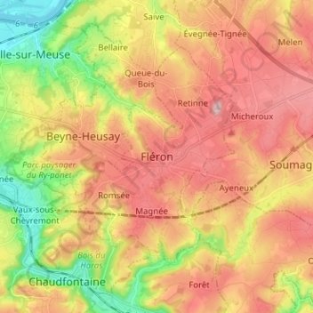Mappa topografica Fléron, altitudine, rilievo