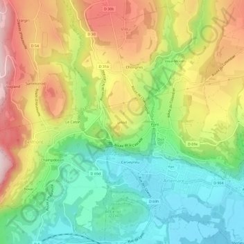 Mappa topografica Linod, altitudine, rilievo