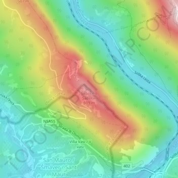Mappa topografica Sabotino, altitudine, rilievo