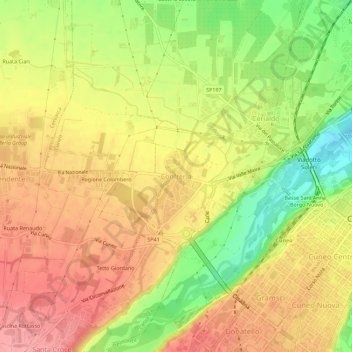 Mappa topografica Confreria, altitudine, rilievo