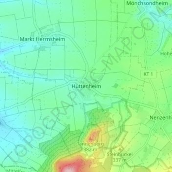 Mappa topografica Hüttenheim, altitudine, rilievo