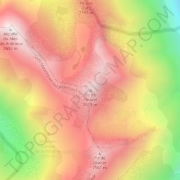 Mappa topografica Pic de Pétarel, altitudine, rilievo