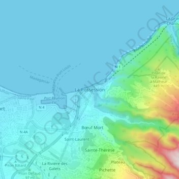 Mappa topografica La Possession, altitudine, rilievo