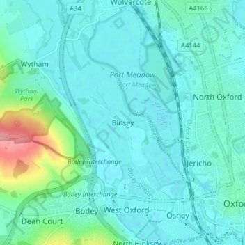 Mappa topografica Binsey, altitudine, rilievo