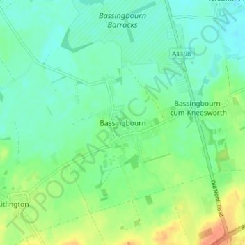 Mappa topografica Bassingbourn, altitudine, rilievo