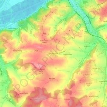 Mappa topografica Mittergolding, altitudine, rilievo