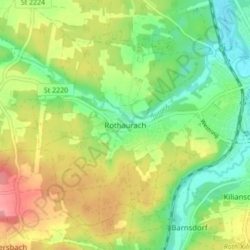 Mappa topografica Rothaurach, altitudine, rilievo