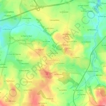 Mappa topografica La Pallardière, altitudine, rilievo