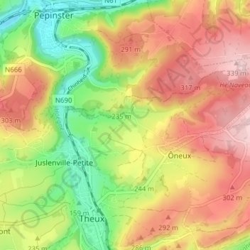 Mappa topografica Sur les Trihes, altitudine, rilievo
