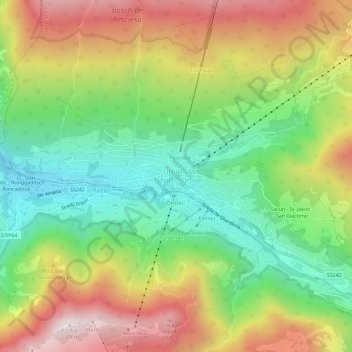 Mappa topografica Ortisei, altitudine, rilievo