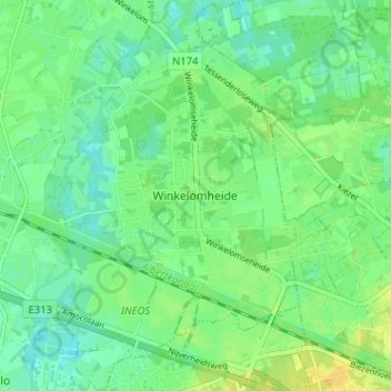 Mappa topografica Winkelomheide, altitudine, rilievo