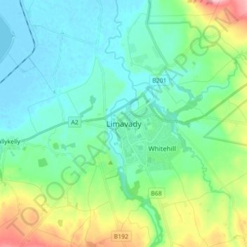 Mappa topografica Limavady, altitudine, rilievo