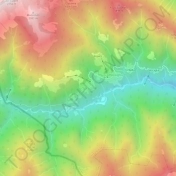 Mappa topografica Spruga, altitudine, rilievo