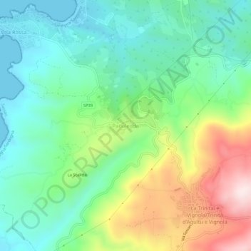 Mappa topografica Paduledda, altitudine, rilievo