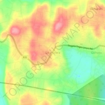 Mappa topografica Gikambura, altitudine, rilievo