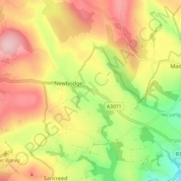 Mappa topografica Tremayne, altitudine, rilievo