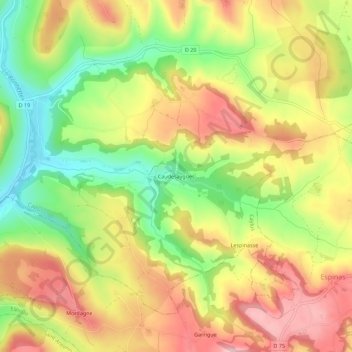 Mappa topografica Caudesaygues, altitudine, rilievo