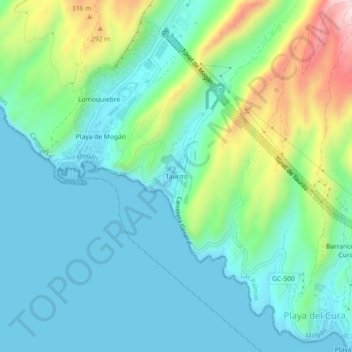 Mappa topografica Taurito, altitudine, rilievo
