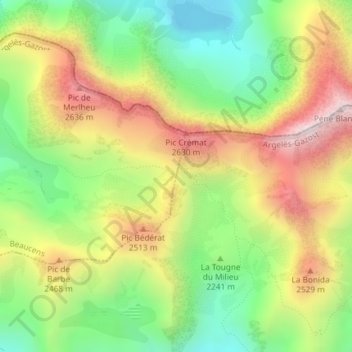 Mappa topografica Col d'Aoube, altitudine, rilievo