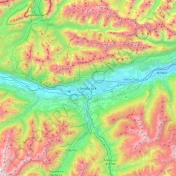 Mappa topografica Innsbruck, altitudine, rilievo