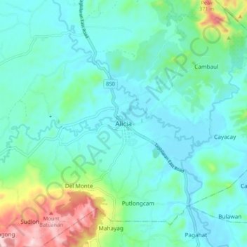 Mappa topografica Alicia, altitudine, rilievo