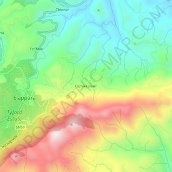 Mappa topografica Kozhikkanam, altitudine, rilievo