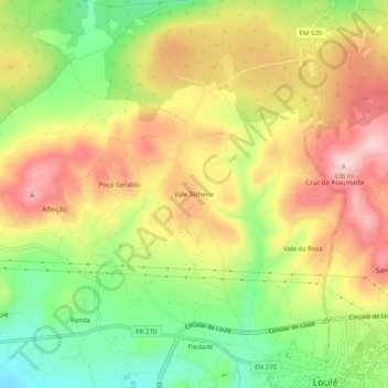 Mappa topografica Vale Telheiro, altitudine, rilievo