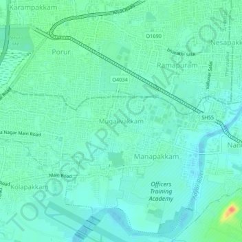 Mappa topografica Mugalivakkam, altitudine, rilievo