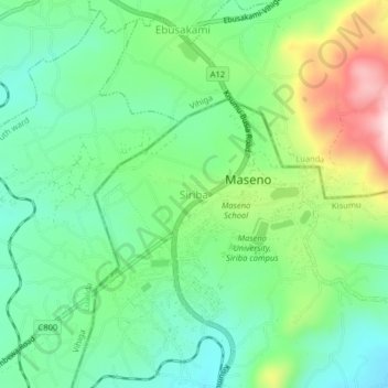 Mappa topografica Siriba, altitudine, rilievo