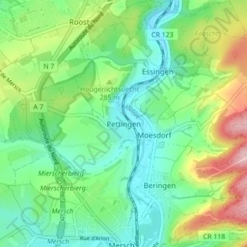 Mappa topografica Pettingen, altitudine, rilievo