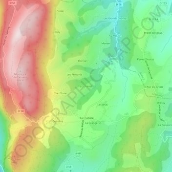 Mappa topografica Le Chenet, altitudine, rilievo