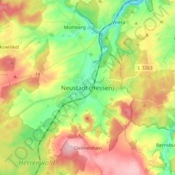 Mappa topografica Neustadt (Hessen), altitudine, rilievo
