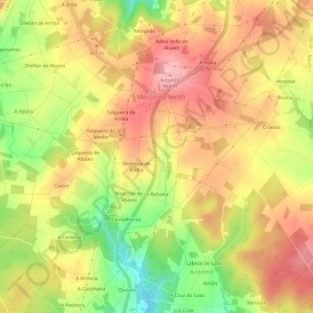 Mappa topografica Axás, altitudine, rilievo