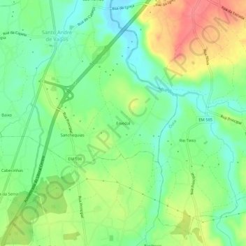 Mappa topografica Ervedal, altitudine, rilievo
