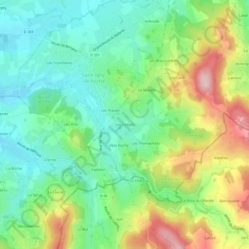 Mappa topografica Les Crozes, altitudine, rilievo