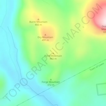 Mappa topografica Pond Mountain, altitudine, rilievo