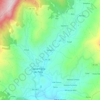 Mappa topografica Moredos, altitudine, rilievo