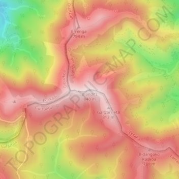 Mappa topografica Bianditz, altitudine, rilievo
