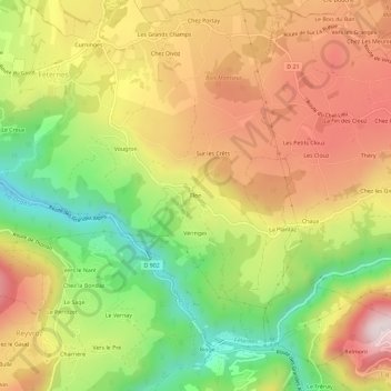 Mappa topografica Flon, altitudine, rilievo