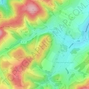 Mappa topografica Repscheid, altitudine, rilievo