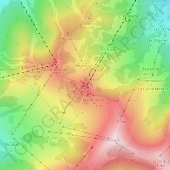 Mappa topografica Mont d'Arbois, altitudine, rilievo