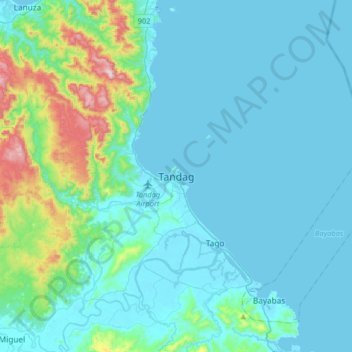 Mappa topografica Tandag, altitudine, rilievo