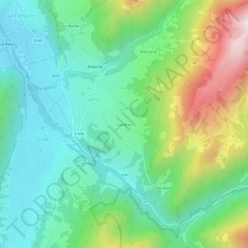 Mappa topografica Coudray, altitudine, rilievo