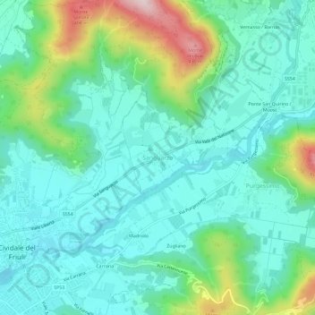 Mappa topografica Sanguarzo, altitudine, rilievo