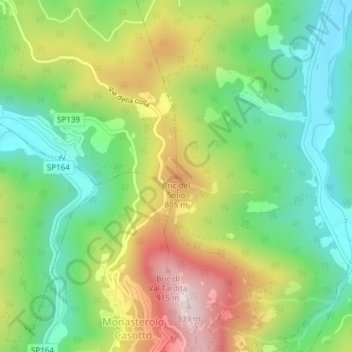 Mappa topografica Bric del Solio, altitudine, rilievo